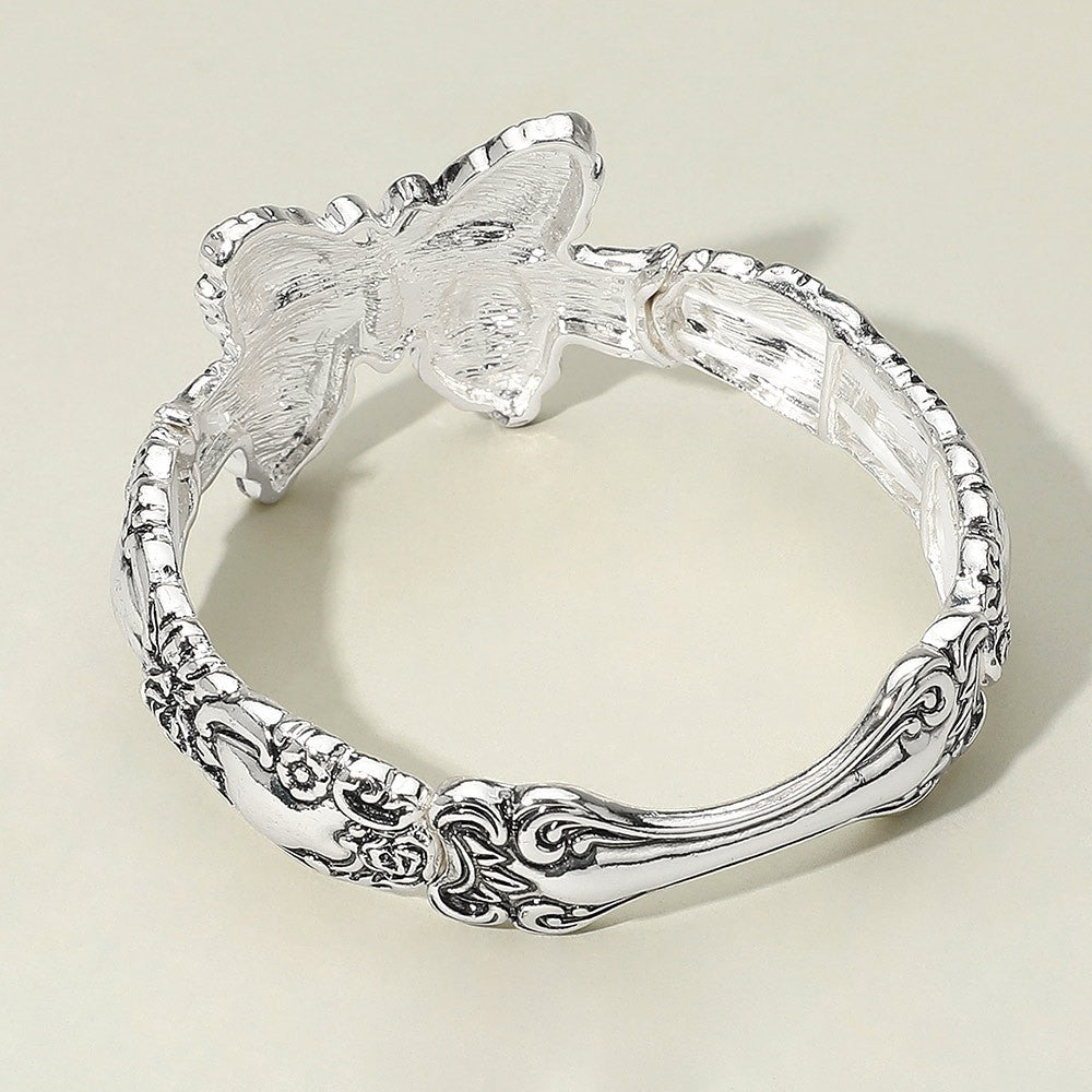 Marquise Stone Accent Antique Metal Butterfly Stretch Bracelet for Women