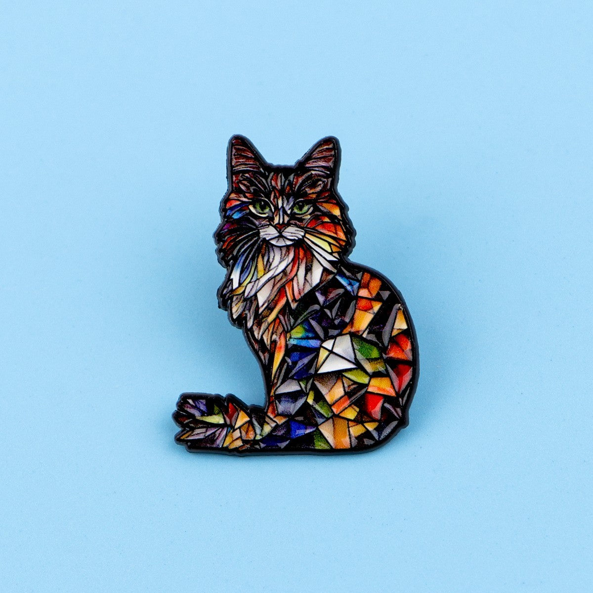 2PCS Colorful Stained Glass Style Cat Enamel Pin Set Brooch Bag Jacket Badge