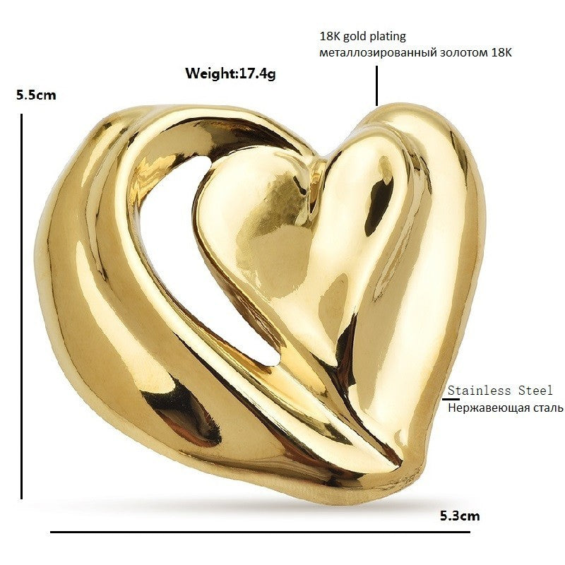 2pcs Abstract Heart Brooch Set 18K Gold Silver Plated Stainless Steel Pins