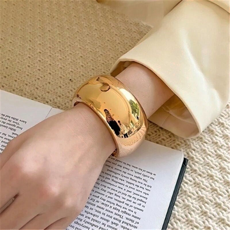 Wide Metal Cuff Bangle Bracelet for Women Stainless Steel Statement Jewelry