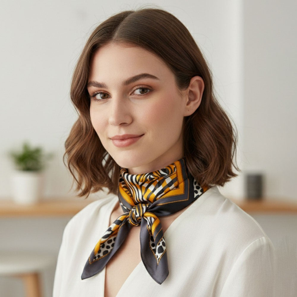 Zebra Leopard Pattern Printed Square Silky Satin Bandana Neck Scarf Polyester