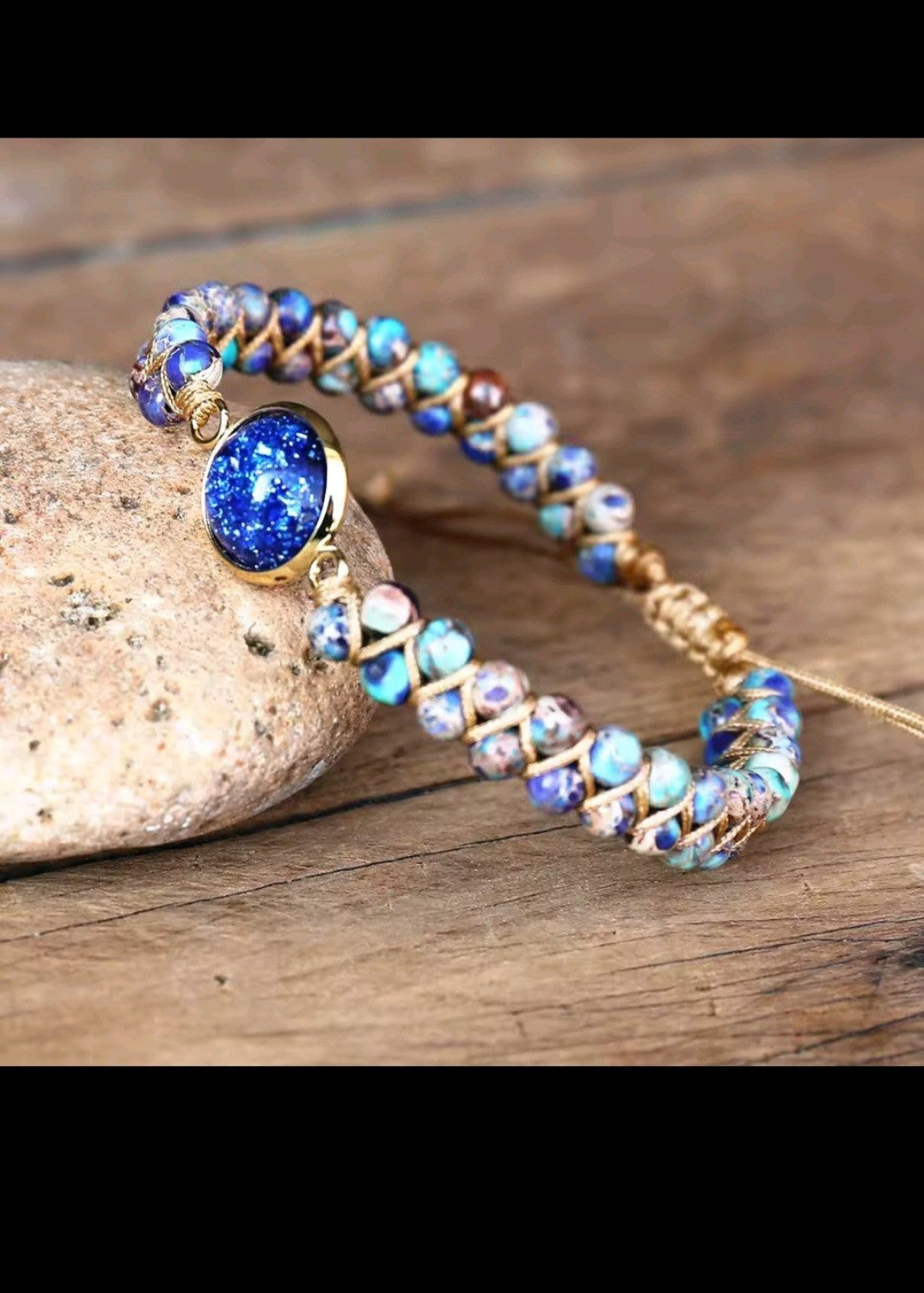 Grounding Braided Bracelet for Meditation with Celestial Blue Stone Center