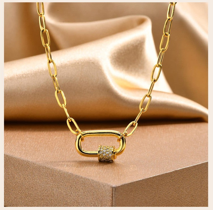 2pcs 18K Gold Plated & Silver Stainless Steel Paperclip Carabiner Necklace Set