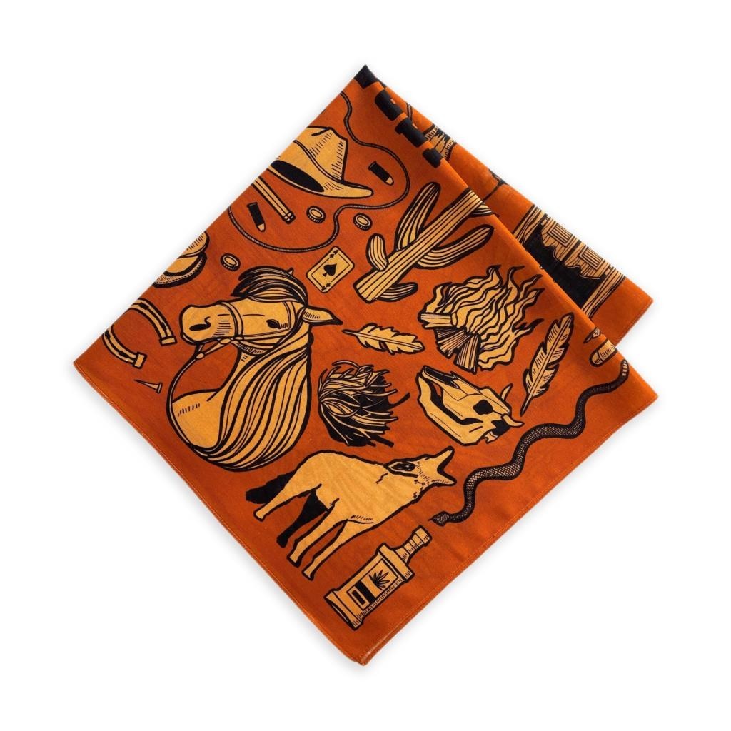 Wild West Cowboy Print 100% Cotton Bandana 21.65 in Square Scarf Camping