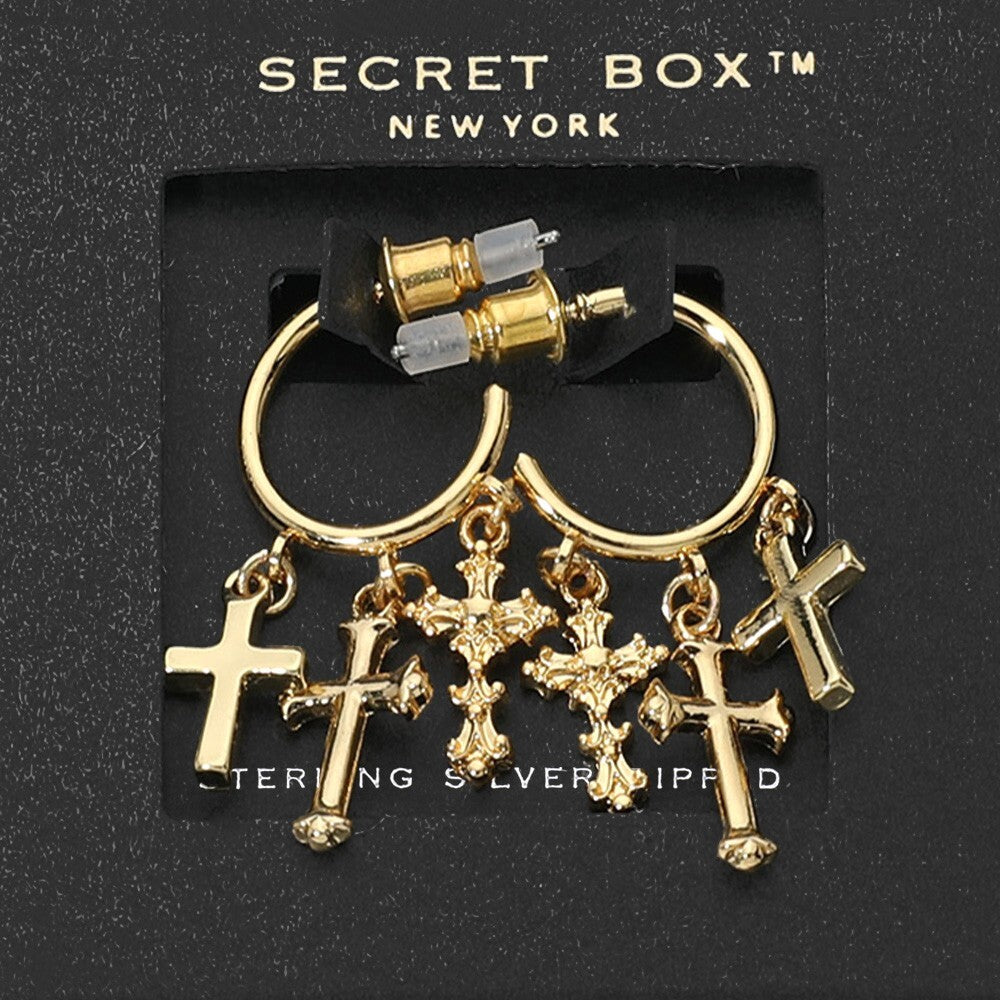 14K Gold Dipped Cross Charm Dangle Hoop Earrings for Women Faith Jewelry