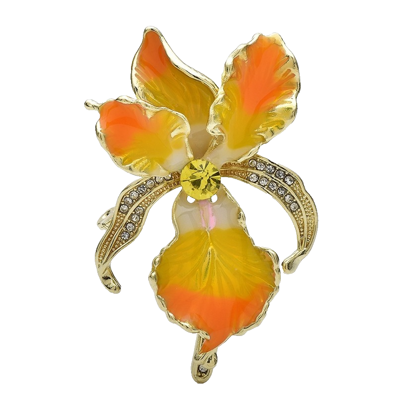 3pcs Orchid Flower Brooch Set Enamel Rhinestone Floral Pins Multicolor