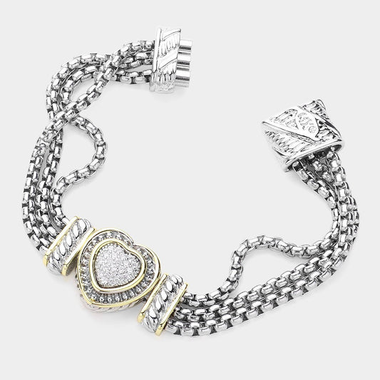14K Gold Plated CZ Heart Magnetic Bracelet for Women Silver Tone Love Jewelry