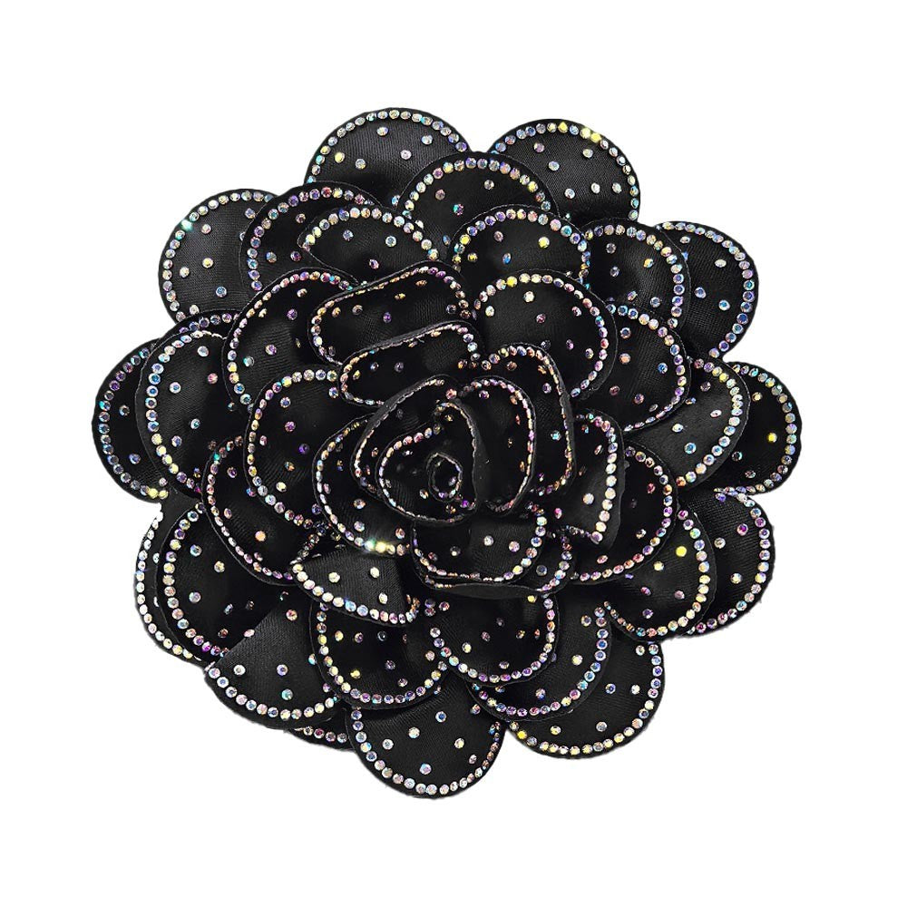 2PC Black Red Camellia Flower Brooch Pin Hair Clip Dual Set Shimmer Accents