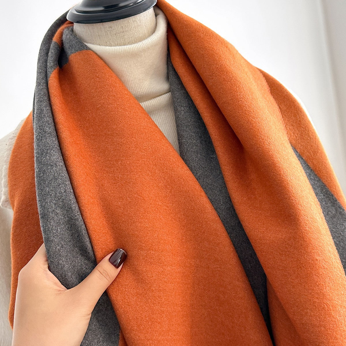 Soft Cashmere Feel Polyester Scarf Wrap Shawl 70 x 27.5 Inch Orange Gray
