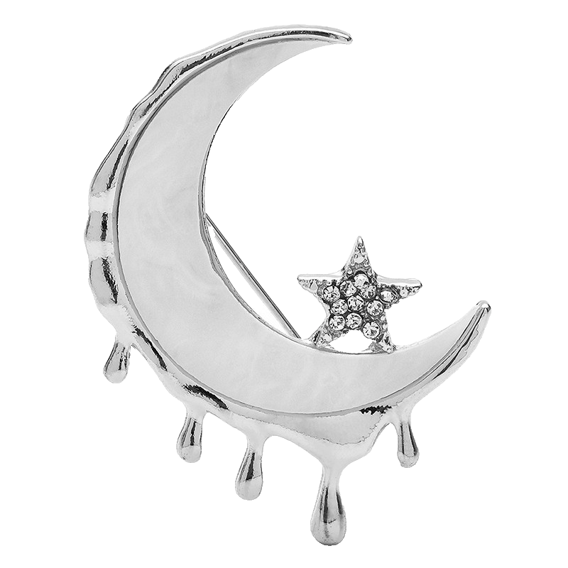 2pcs Melting Moon Star Brooch Pin Celestial Dripping Enamel Jewelry Set