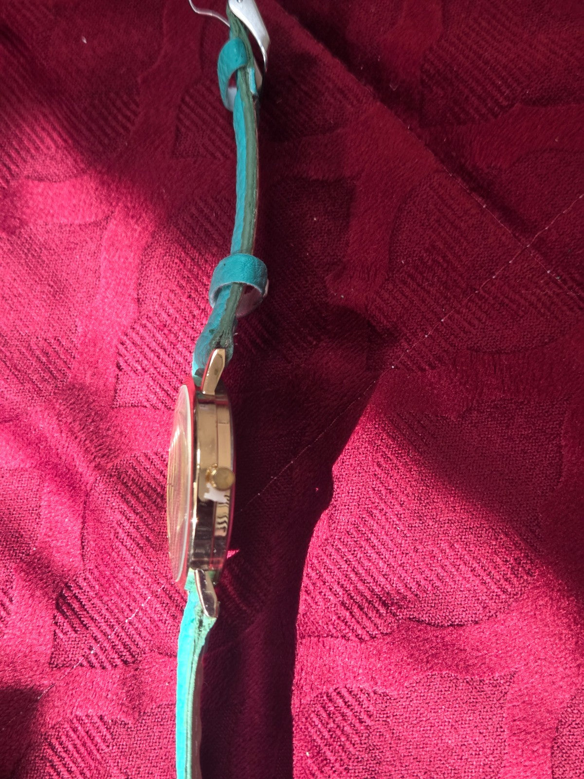 Women's Turquoise Floral Quartz Watch Gold Tone Faux Leather Strap Bright Analog