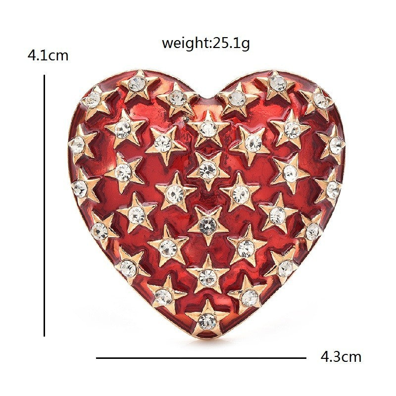 2PCS Red Blue Rhinestone Heart Brooches Pins Set Enamel Star Love Jewelry Gift