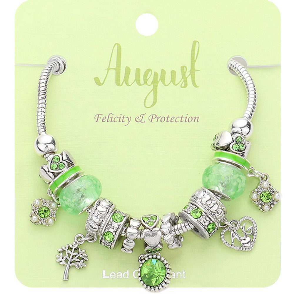August Birthstone Bracelet for Women Green Peridot Charm Beaded Jewelry Gift