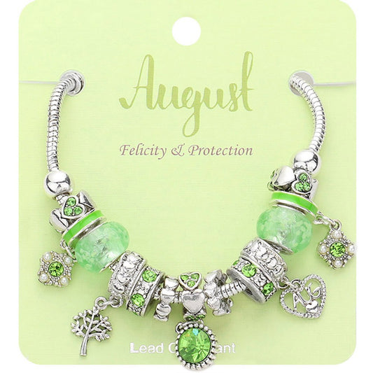 August Birthstone Bracelet for Women Green Peridot Charm Beaded Jewelry Gift
