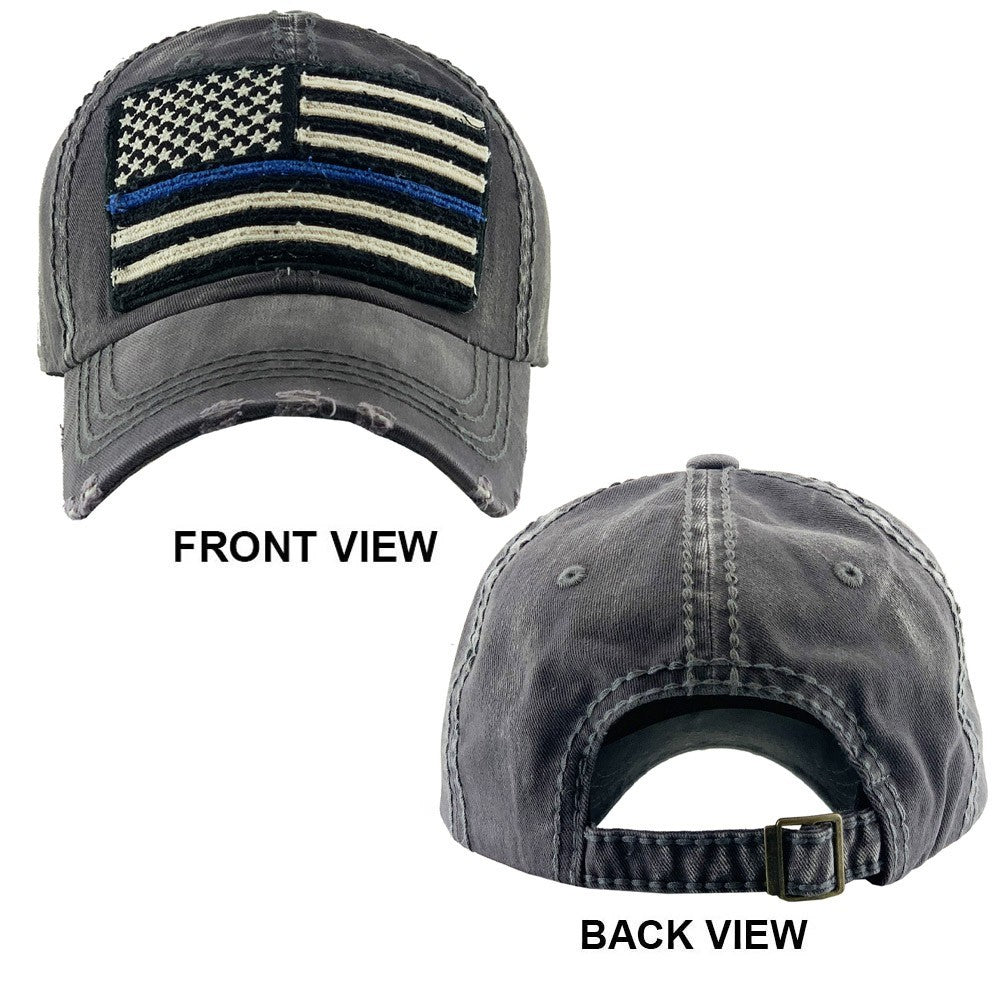 American Patriotic USA Flag Vintage Style Baseball Cap Gray Cotton Strapback