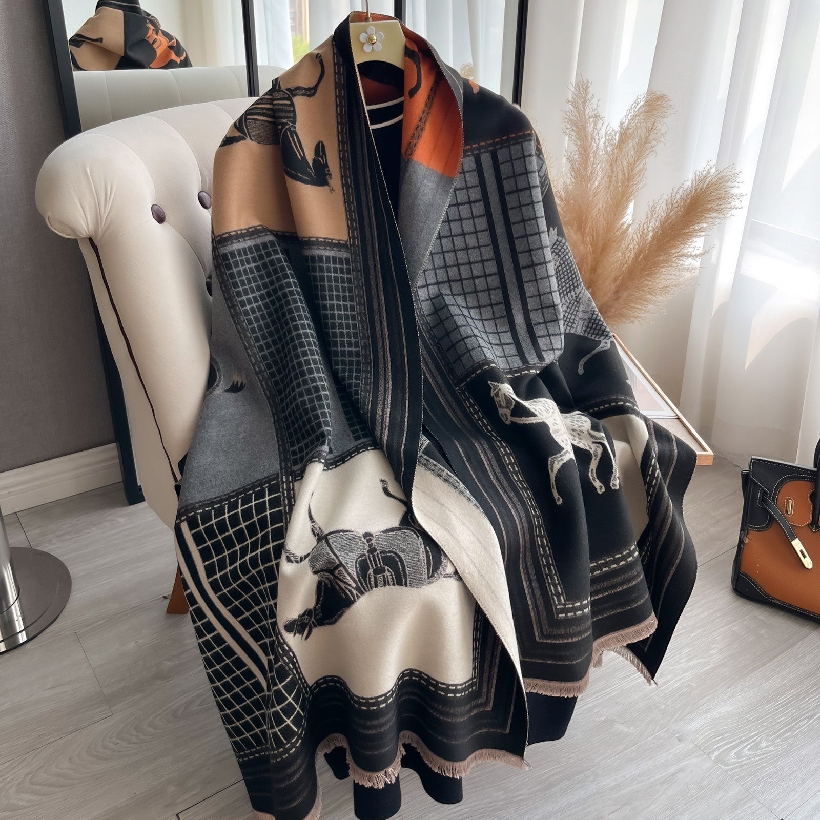 Reversible Horse Print Scarf Shawl Wrap  for Women Oversized Scarves Fall Winter