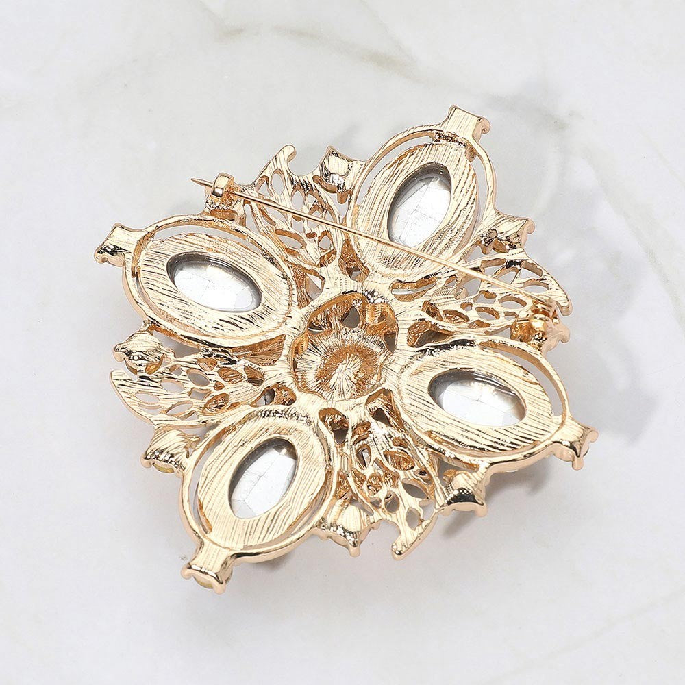 2pcs Emerald Green & Clear Crystal Brooch Set Gold Tone Vintage Large Statement