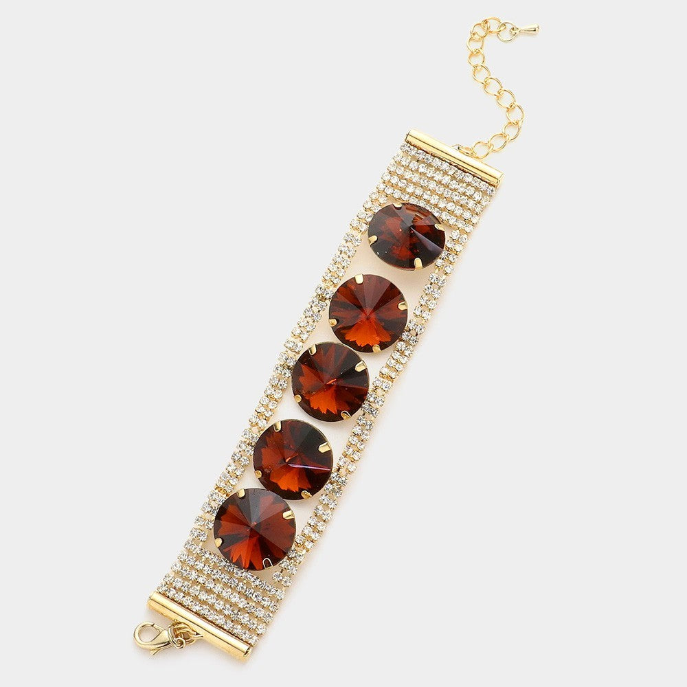 Elegant Red Crystal Rhinestone Bracelet Gold Tone Evening Formal Statement