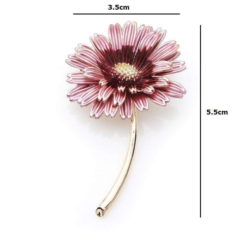 Elegant Enamel Flower Brooch Pin Pendant Necklace Pink Gold Tone  Jewelry