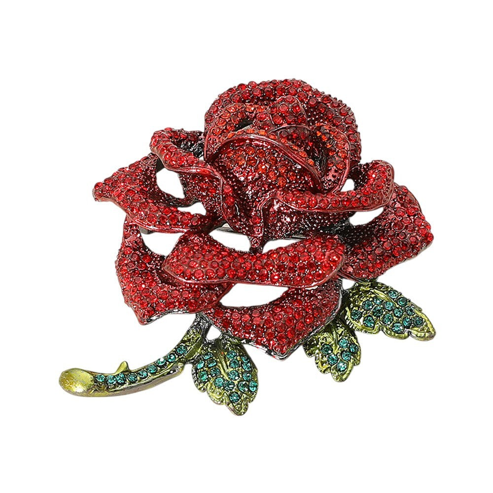 Stone Paved Rose Flower Brooch Pin Sparkling Crystal Rhinestone Bridal Gift Jewe