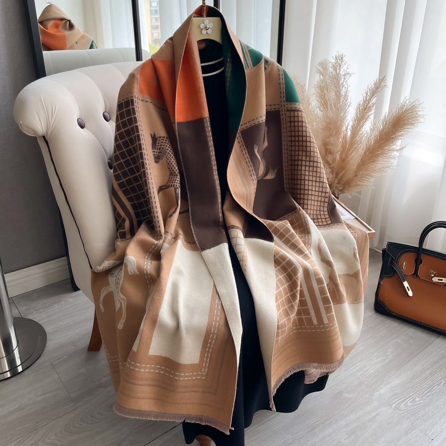 Reversible Horse Print Scarf Shawl Wrap  for Women Oversized Scarves Fall Winter