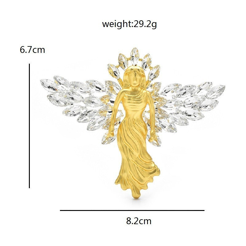 Gold Angel Wings Brooch Clear Rhinestone Pin Large Costume Jewelry