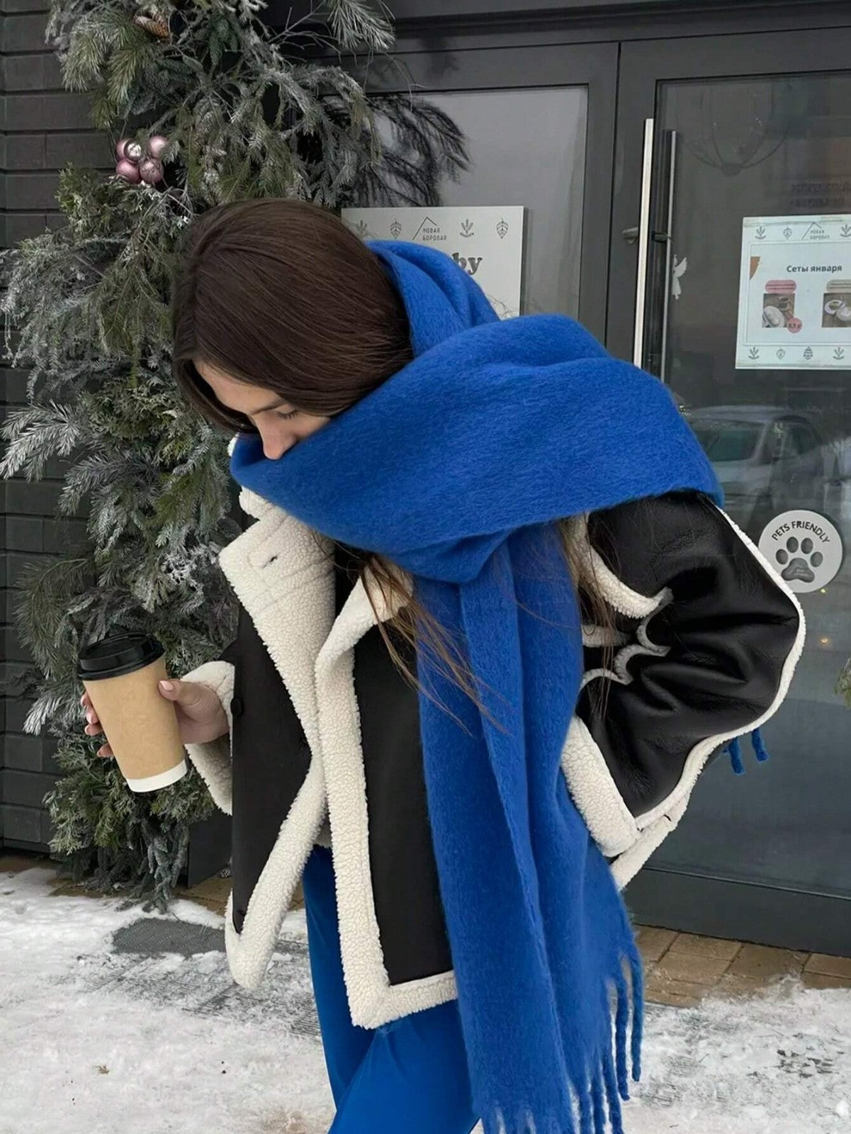 Womens Winter Cashmere Feel Pashmina Scarf  Blue  Warm Blanket Wrap Unisex