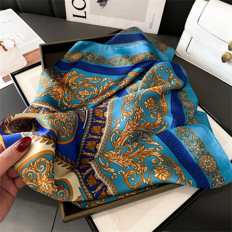 Printed Silk Square Scarf for Women 27.5x27.5 Inches Luxury Headband Neck Shawl