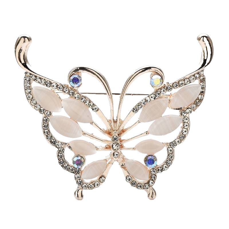 Butterfly Brooch Pin Crystal Rhinestone Opal Wings Gold Tone Women Fashion