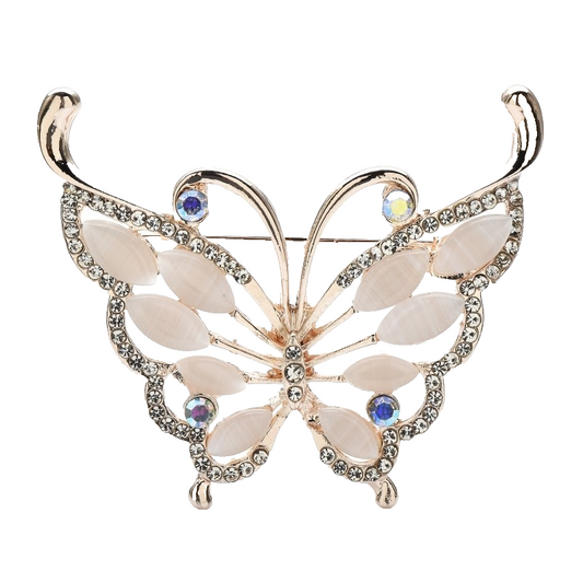 Butterfly Brooch Pin Crystal Rhinestone Opal Wings Gold Tone Women Fashion