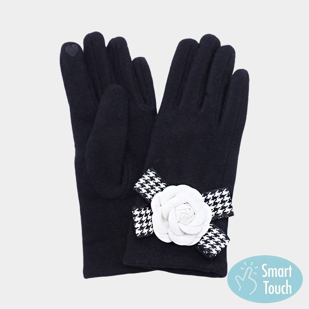 Flower Bow Elegant Smart Touch Black Stylish Plaid Easy Phone Use Chic Gloves