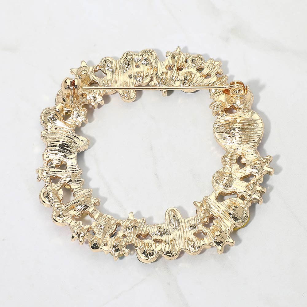 Multicolor Rhinestone Wreath Brooch Pin Heart Star Flower Gold Tone Jewelry