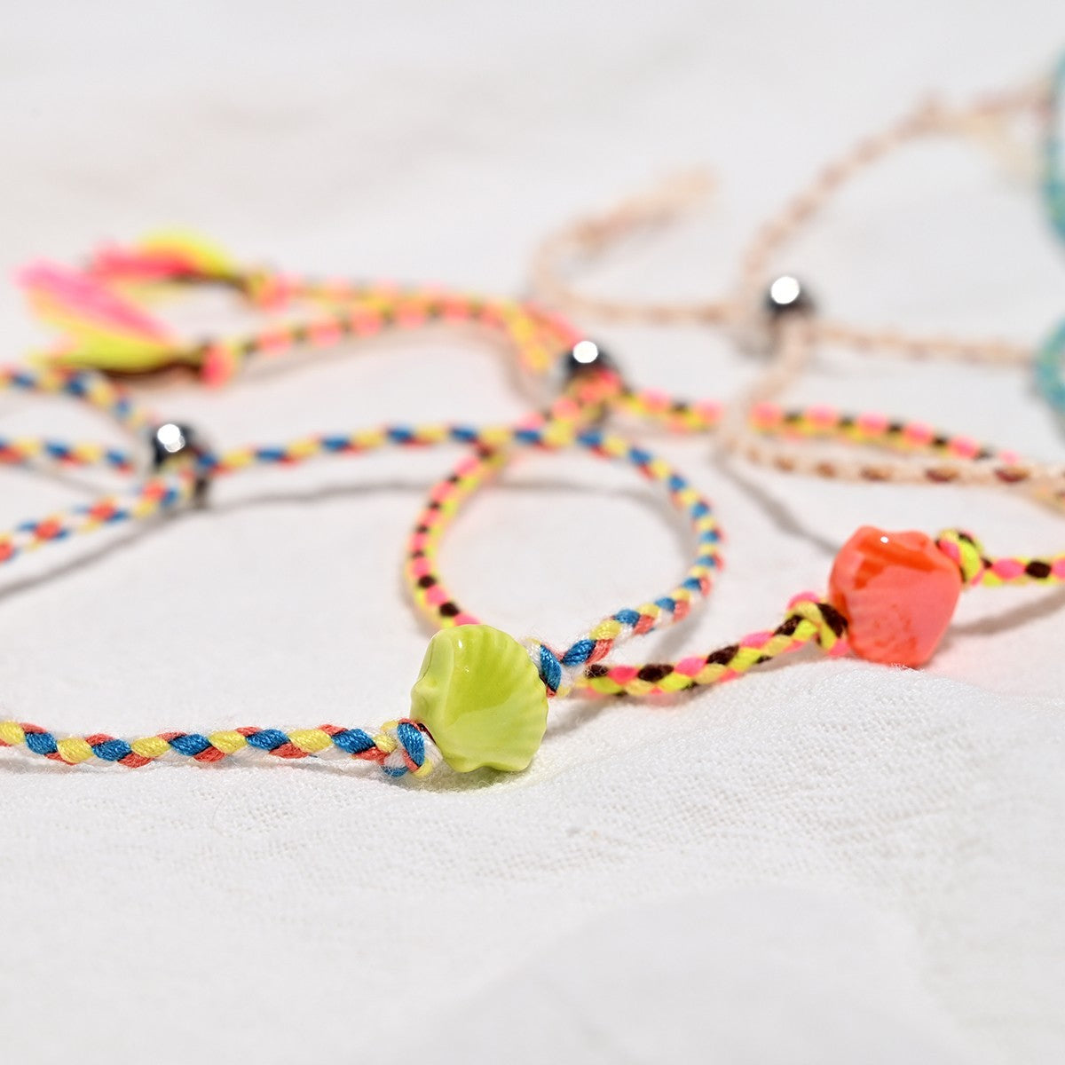 10 Colorful Braided Ceramic Seashell Bracelet Adjustable Handmade Beach Jewelry