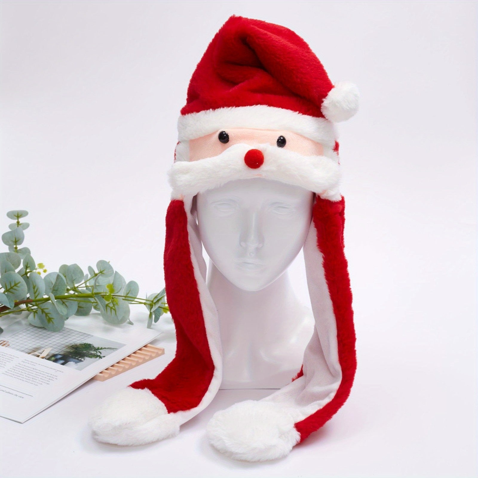 Soft Plush Santa Hat Long Flaps Christmas Costume Beanie Warm Holiday Gift