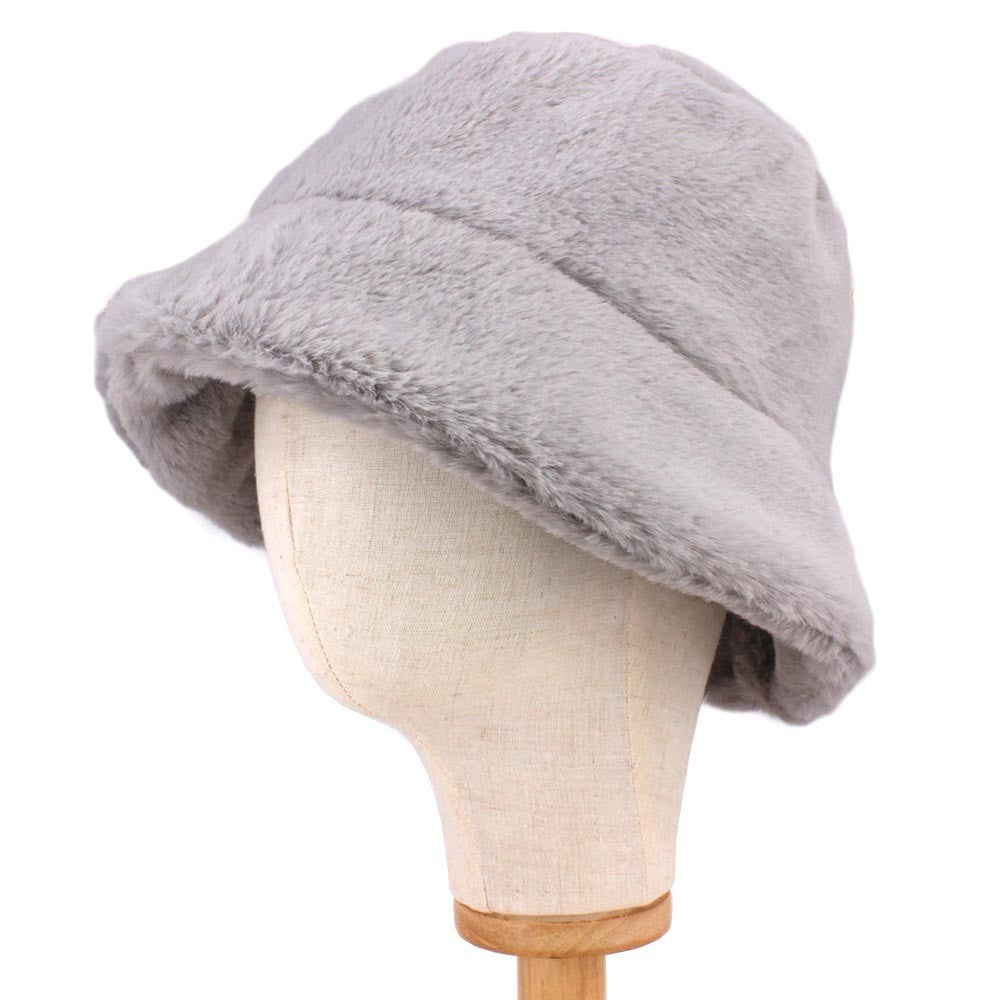 Cozy Gray Faux Fur Bucket Hat One Size Winter Fashion Accessory Warm Hats Gift