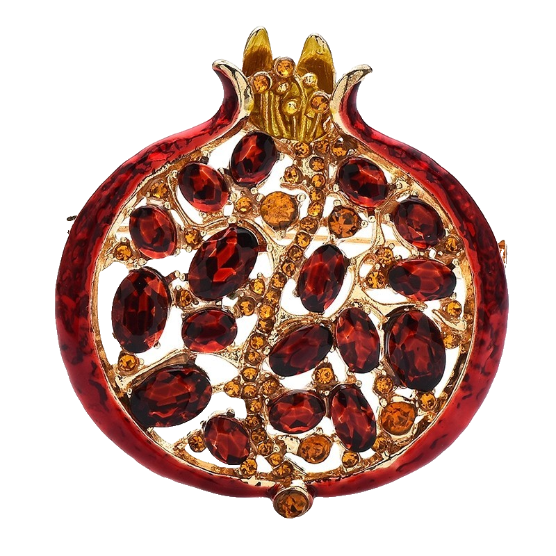 Luxury Pomegranate Brooch Crystal Gold Autumn Fall Fruit Pin Winter Jewelry Gift