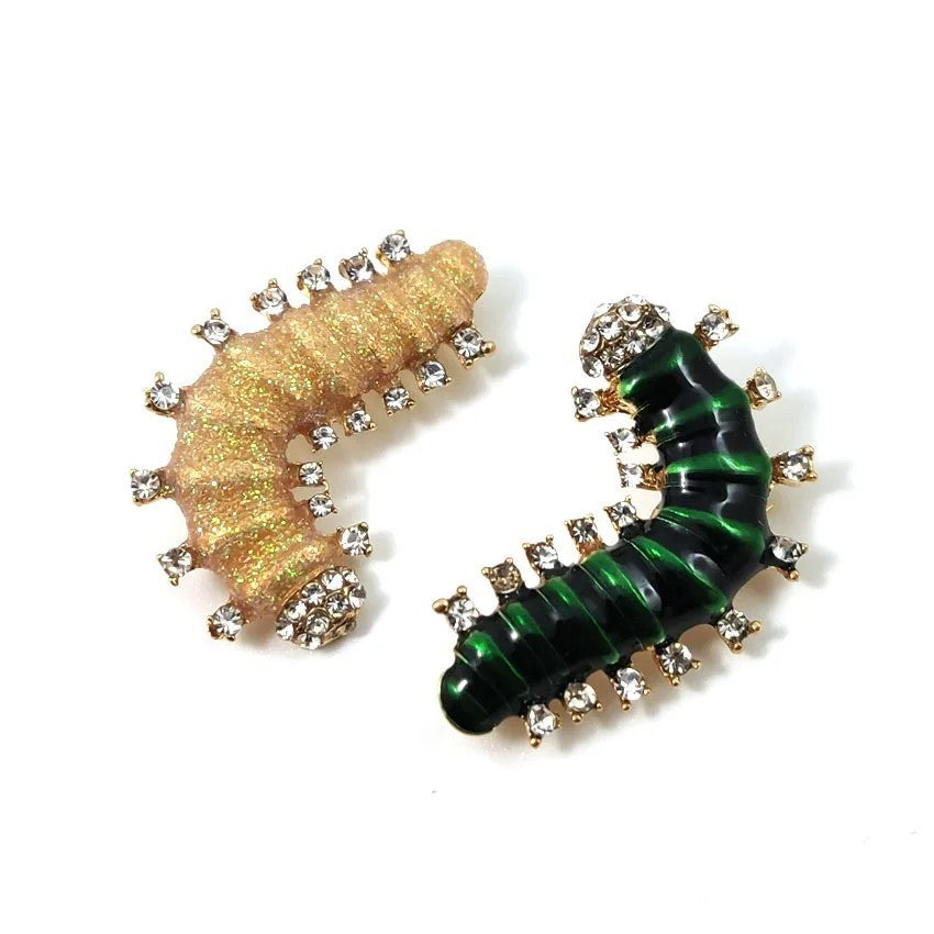 2pcs Caterpillar Rhinestone Enamel Insect Brooch Set Multi Color Fashion Pin