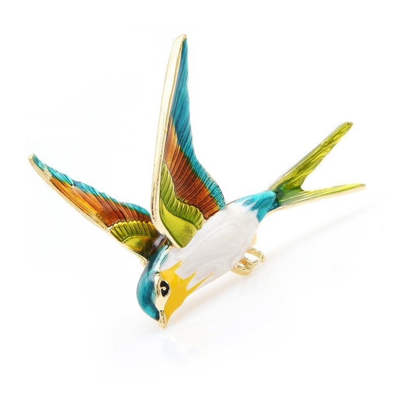 Vivid Enamel Flying Swallow Bird Brooch Pin Vintage Style Gold Tone Jewelry Gift