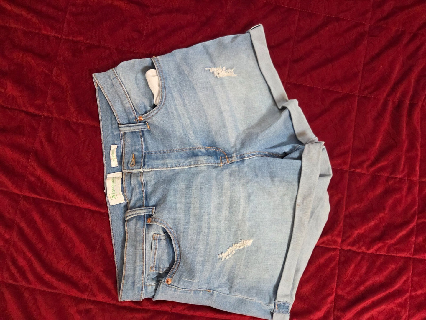 Women’s Distressed Denim Shorts Ripped Jean Cutoff Folded Hem Casual Bottoms M