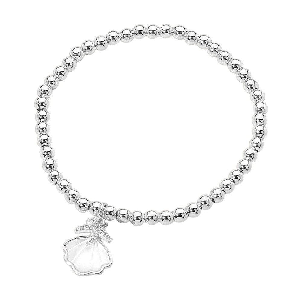 2-Piece Mother of Pearl Starfish Charm Beaded Stretch Bracelet Set Gold & Silver