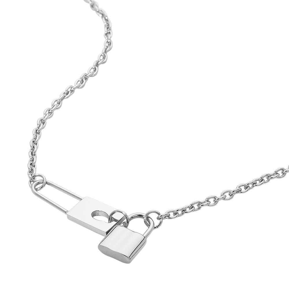 Stainless Steel Lock Pendant Necklace for Women Chunky Chain Link Padlock Choker