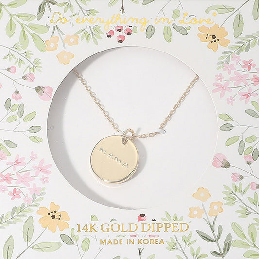 14K Gold Dipped MAMA Engraved Disc Pendant Necklace Gift for Mom or Mama
