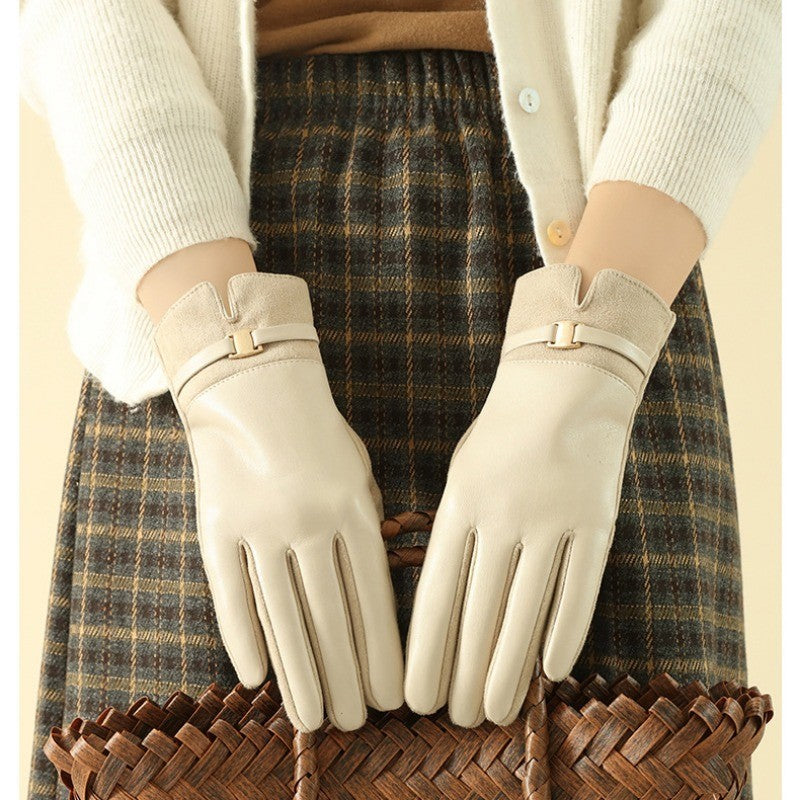 Women's Winter Gloves 2 Pairs Black Beige Gold Buckle Accent Smart Device Gloves