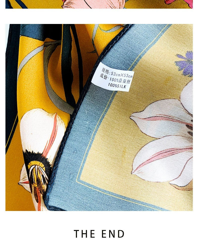 100% Mulberry Silk Floral Square Scarf for Women – Lightweight Luxury Neck Wrap