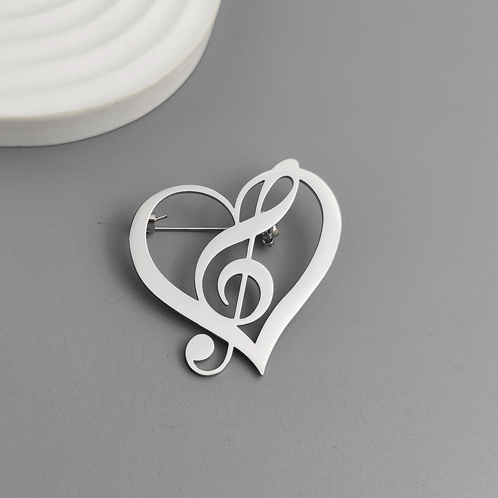 3 Pcs Heart Treble Clef Music Note Stainless Steel Brooch Pin Set Gold Silver Bl