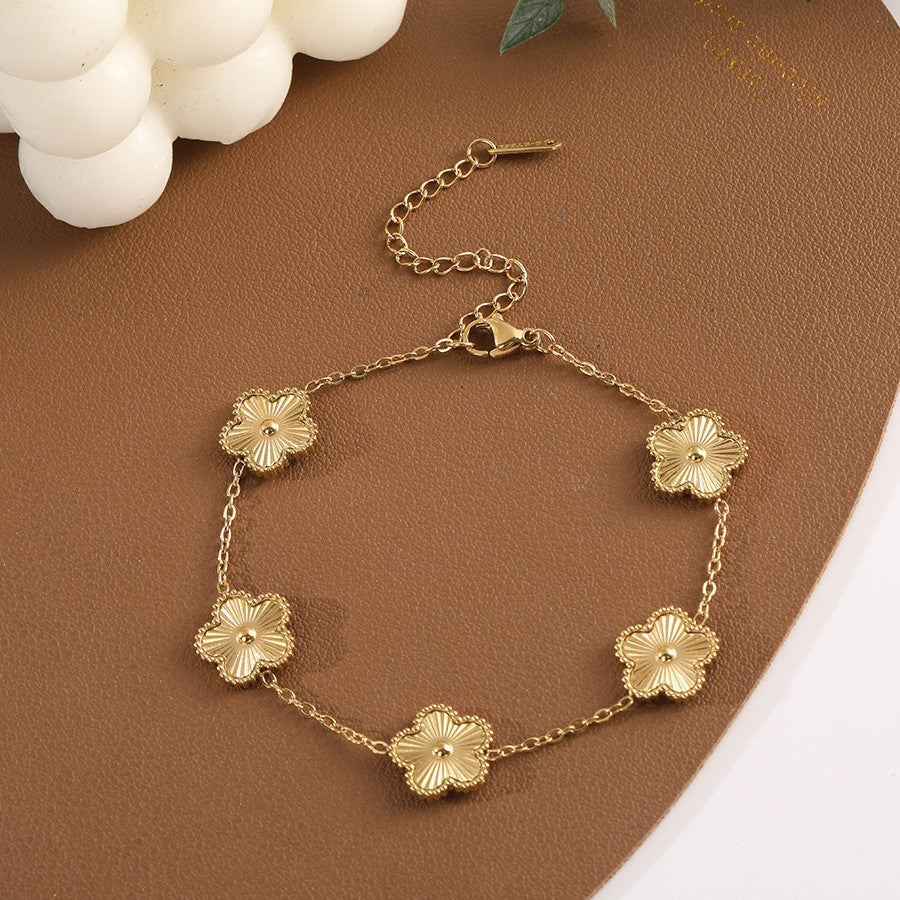 2pcs Gold Silver Clover Charm Bracelet Set Stainless Steel Adjustable Jewelry