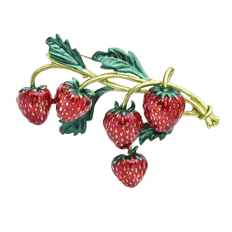 Red Strawberry Brooch Enamel Fruit Pin Women Fashion Jewelry Gift Accessories