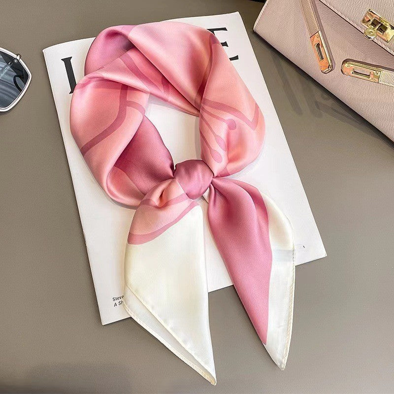 2pcs Pink Brown Floral Silk Feel Square Scarf 28" Women’s Fashion Accessories