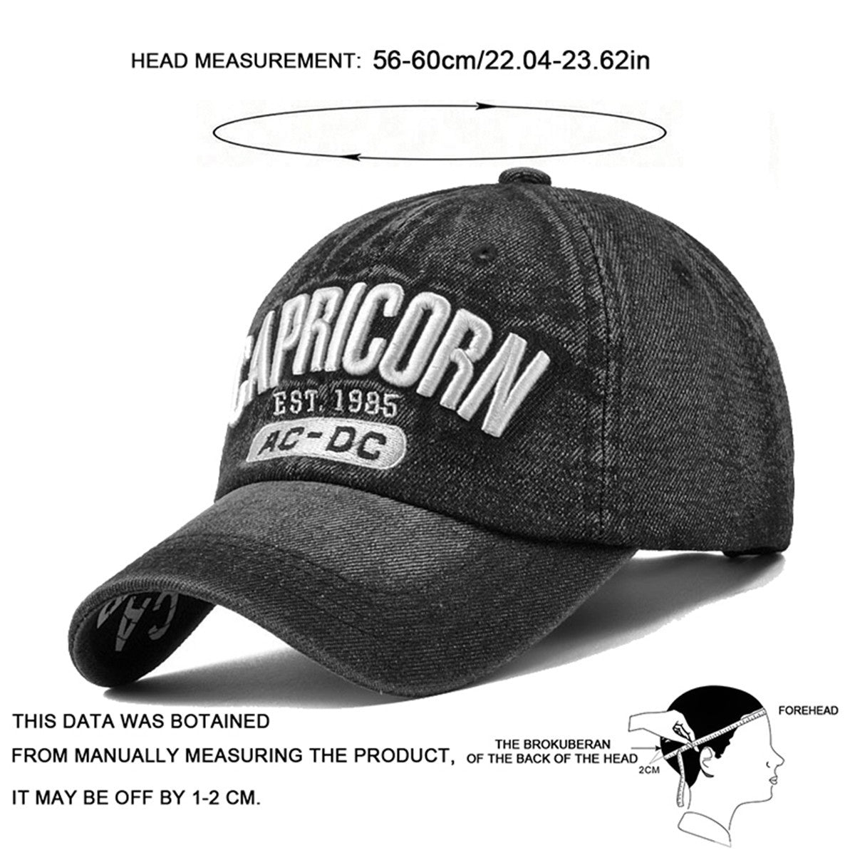 Black Denim CAPRICORN EST. 1995 Baseball Cap Distressed Dad Hat Adjustable