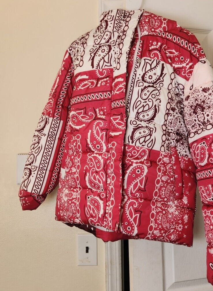 Women’s Paisley Bandana Puffer Jacket Lightweight Warm Stylish Winter Outerwear